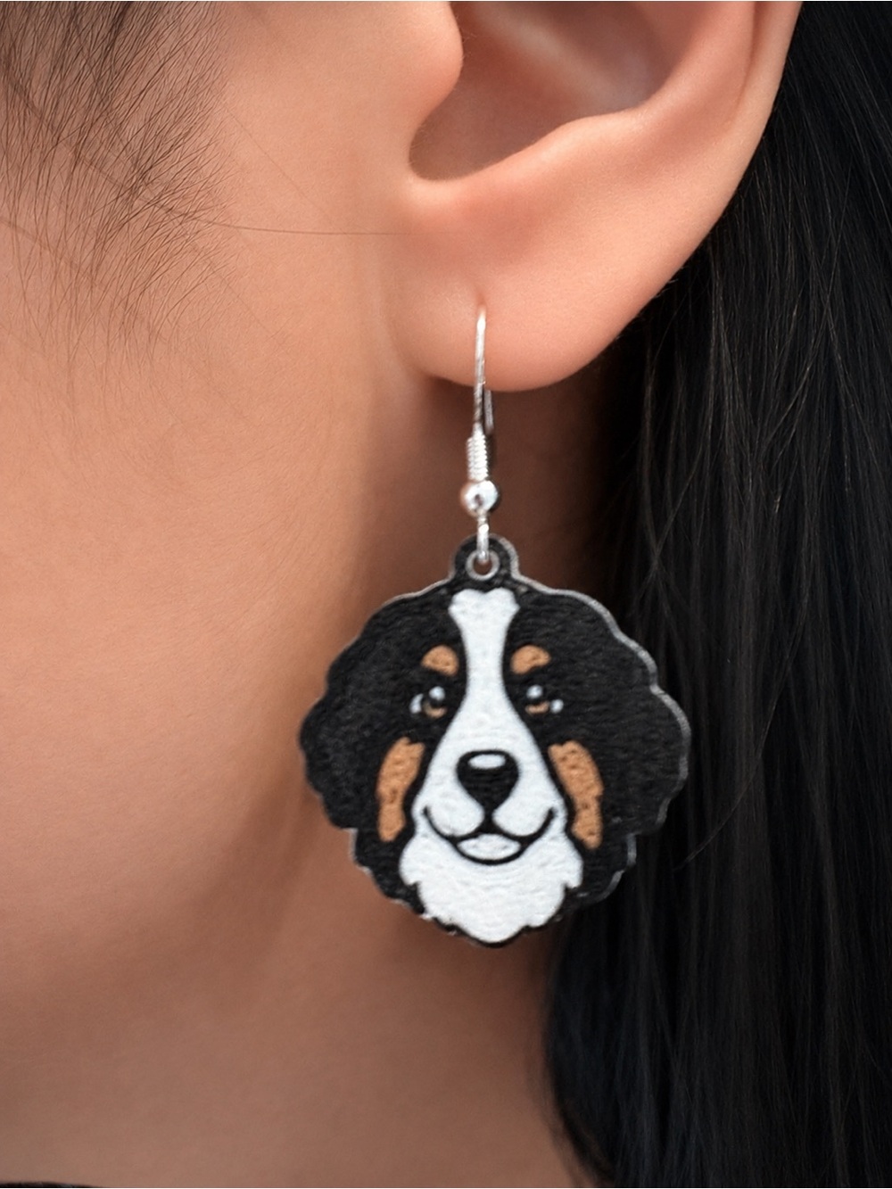 Bernese Mountain Dog Face Earrings - Black & White Pet Jewelry